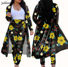 Load image into Gallery viewer, Tropical Floral Stretchy 2 Piece Outfit Open Front Long Cardigan and Skinny Leggings Pants Set
