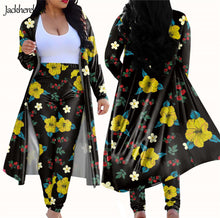 Load image into Gallery viewer, Tropical Floral Stretchy 2 Piece Outfit Open Front Long Cardigan and Skinny Leggings Pants Set
