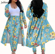 Load image into Gallery viewer, Tropical Floral Stretchy 2 Piece Outfit Open Front Long Cardigan and Skinny Leggings Pants Set
