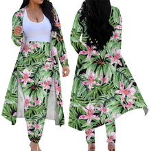 Load image into Gallery viewer, Tropical Floral Pattern 2 Piece Hawaiian Open Front Cardigan and High Waist Pants for Women
