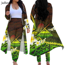 Load image into Gallery viewer, Polynesian Tattoo Style Samoa Hawaiian Hibiscus Plumeria Print 2 Piece Outfits Set
