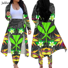 Load image into Gallery viewer, Hawaiian Hibiscus Plumeria Floral 2 Piece Set Cardigan Long Trench Tops and Bodycon Pants
