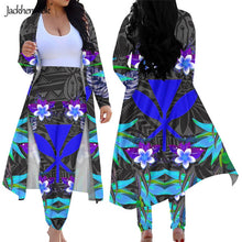 Load image into Gallery viewer, Hawaiian Hibiscus Plumeria Floral 2 Piece Set Cardigan Long Trench Tops and Bodycon Pants
