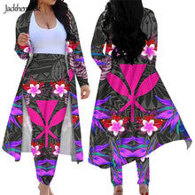 Load image into Gallery viewer, Hawaiian Hibiscus Plumeria Floral 2 Piece Set Cardigan Long Trench Tops and Bodycon Pants
