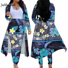 Load image into Gallery viewer, Hawaiian Hibiscus Plumeria Print Elegant 2 Piece Outfit Long Sleeve Open Front Cardigan and Tight Skinny Pants
