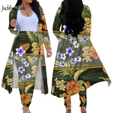 Load image into Gallery viewer, Hawaiian Hibiscus Plumeria Print Elegant 2 Piece Outfit Long Sleeve Open Front Cardigan and Tight Skinny Pants
