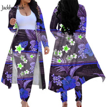 Load image into Gallery viewer, Hawaiian Hibiscus Plumeria Print Elegant 2 Piece Outfit Long Sleeve Open Front Cardigan and Tight Skinny Pants
