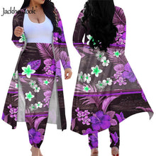 Load image into Gallery viewer, Hawaiian Hibiscus Plumeria Print Elegant 2 Piece Outfit Long Sleeve Open Front Cardigan and Tight Skinny Pants
