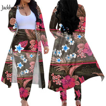 Load image into Gallery viewer, Hawaiian Hibiscus Plumeria Print Elegant 2 Piece Outfit Long Sleeve Open Front Cardigan and Tight Skinny Pants
