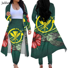 Load image into Gallery viewer, Hawaiian Hibiscus Turtle Floral Women's 2 Piece Long Sleeved Cardigan and High Waist Leggings Pants Set
