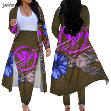 Load image into Gallery viewer, Hawaiian Hibiscus Turtle Floral Women's 2 Piece Long Sleeved Cardigan and High Waist Leggings Pants Set
