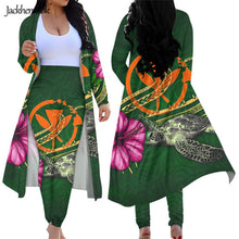 Load image into Gallery viewer, Hawaiian Hibiscus Turtle Floral Women's 2 Piece Long Sleeved Cardigan and High Waist Leggings Pants Set
