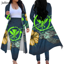 Load image into Gallery viewer, Hawaiian Hibiscus Turtle Floral Women's 2 Piece Long Sleeved Cardigan and High Waist Leggings Pants Set
