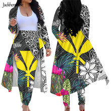 Load image into Gallery viewer, Hawaiian Style 2 Piece Outfit Kanaka Miaoli Hibiscus Floral Print Long Sleeve Open Front Cardigan and Leggings
