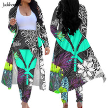 Load image into Gallery viewer, Hawaiian Style 2 Piece Outfit Kanaka Miaoli Hibiscus Floral Print Long Sleeve Open Front Cardigan and Leggings
