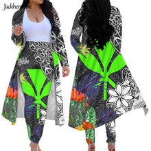 Load image into Gallery viewer, Hawaiian Style 2 Piece Outfit Kanaka Miaoli Hibiscus Floral Print Long Sleeve Open Front Cardigan and Leggings
