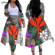 Load image into Gallery viewer, Hawaiian Style 2 Piece Outfit Kanaka Miaoli Hibiscus Floral Print Long Sleeve Open Front Cardigan and Leggings
