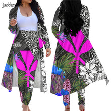 Load image into Gallery viewer, Hawaiian Style 2 Piece Outfit Kanaka Miaoli Hibiscus Floral Print Long Sleeve Open Front Cardigan and Leggings
