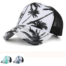 Load image into Gallery viewer, Coconut Tree Print Mesh Baseball Caps Adjustable Snapback Trucker Unisex
