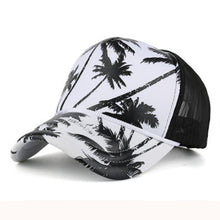 Load image into Gallery viewer, Coconut Tree Print Mesh Baseball Caps Adjustable Snapback Trucker Unisex
