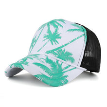 Load image into Gallery viewer, Coconut Tree Print Mesh Baseball Caps Adjustable Snapback Trucker Unisex
