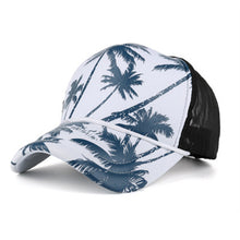 Load image into Gallery viewer, Coconut Tree Print Mesh Baseball Caps Adjustable Snapback Trucker Unisex
